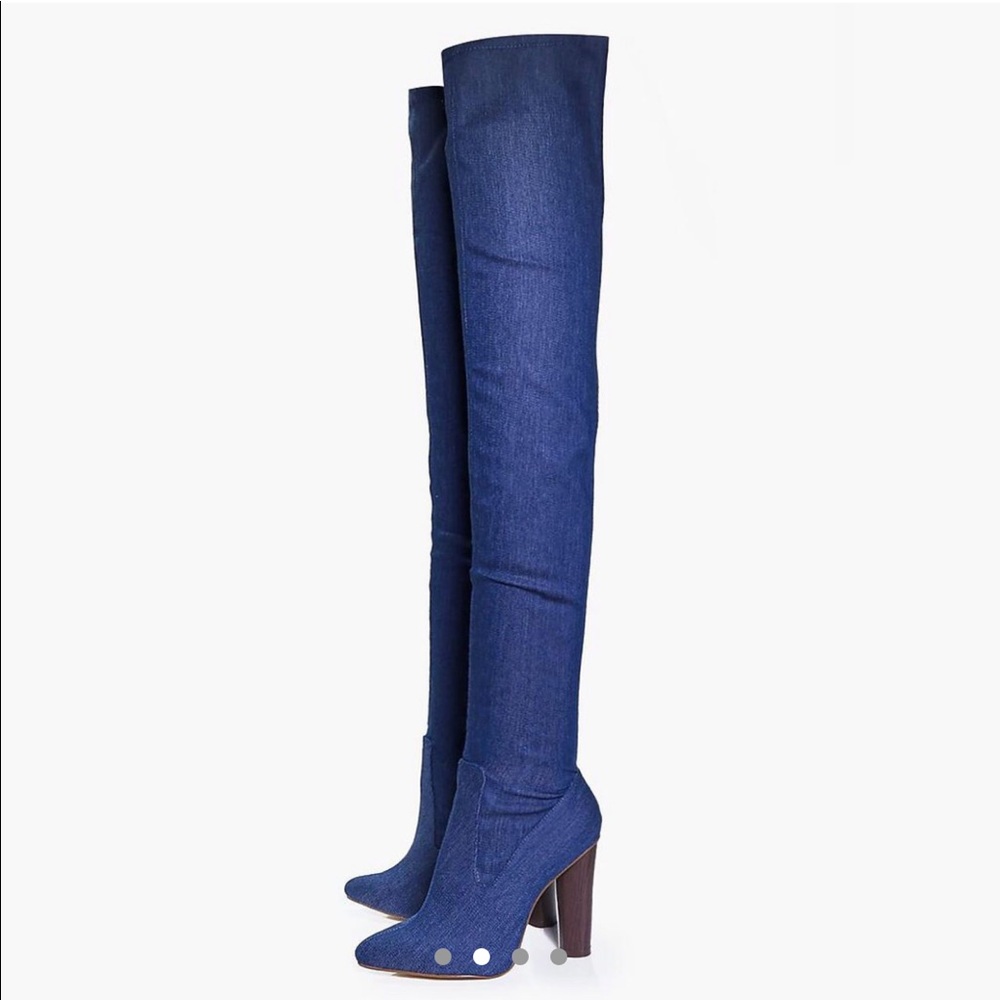 Denim Thigh High Boots